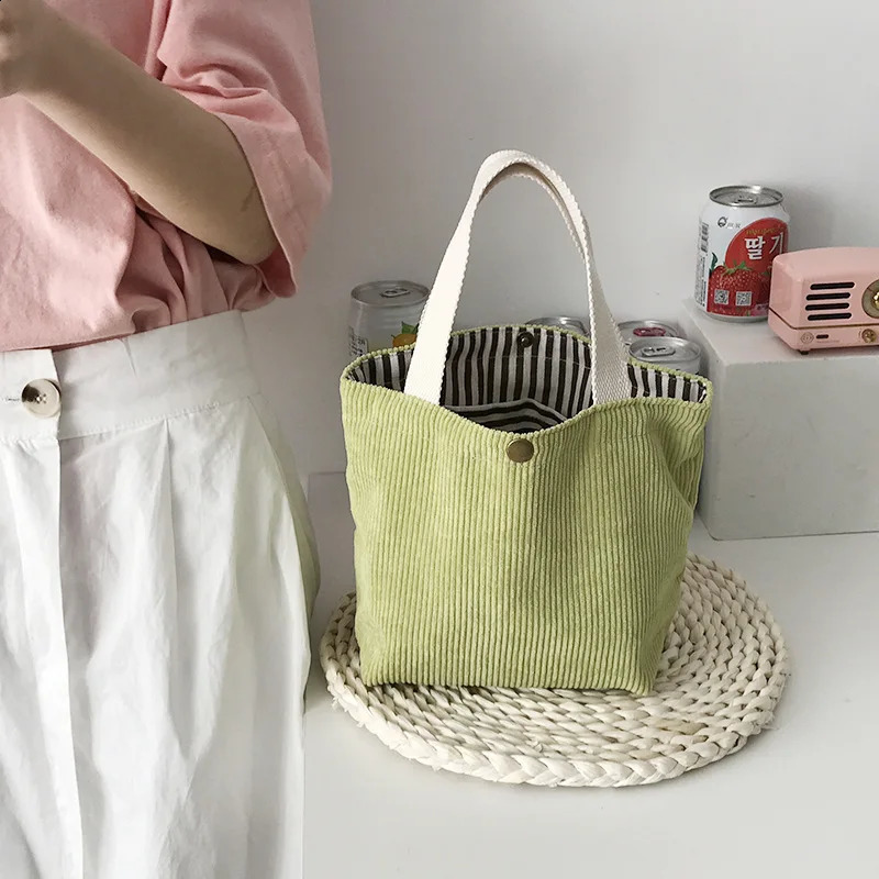Small Corduroy Lunch Bag for Women Canvas Portable Tote Bags Travel Handbags 240925