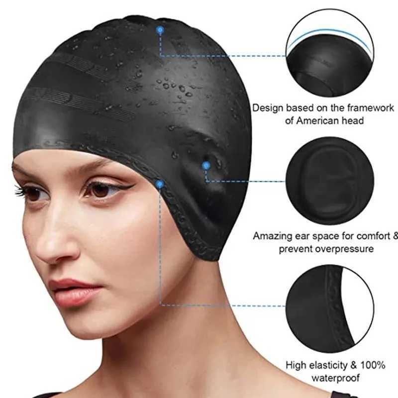 Waterproof swimming cap - high elasticity ear protection large silicone diving cap enhances comfort and durability CL241010
