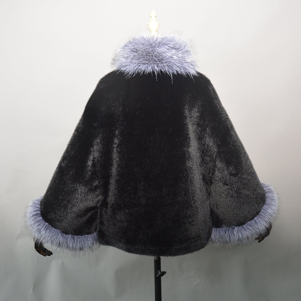 New Knitted Mink Shawl Coat With Fake Fox Fur Collar Womens Fashion Knit Jacket Cape