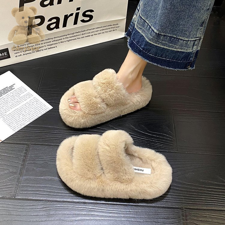 Ddmybear Stepping On Poop Like Fur For Women Wearing Outside, Spring Autumn Style Thick Sole Plus Size Plush Office Home Cotton Slippers Chinese Brand