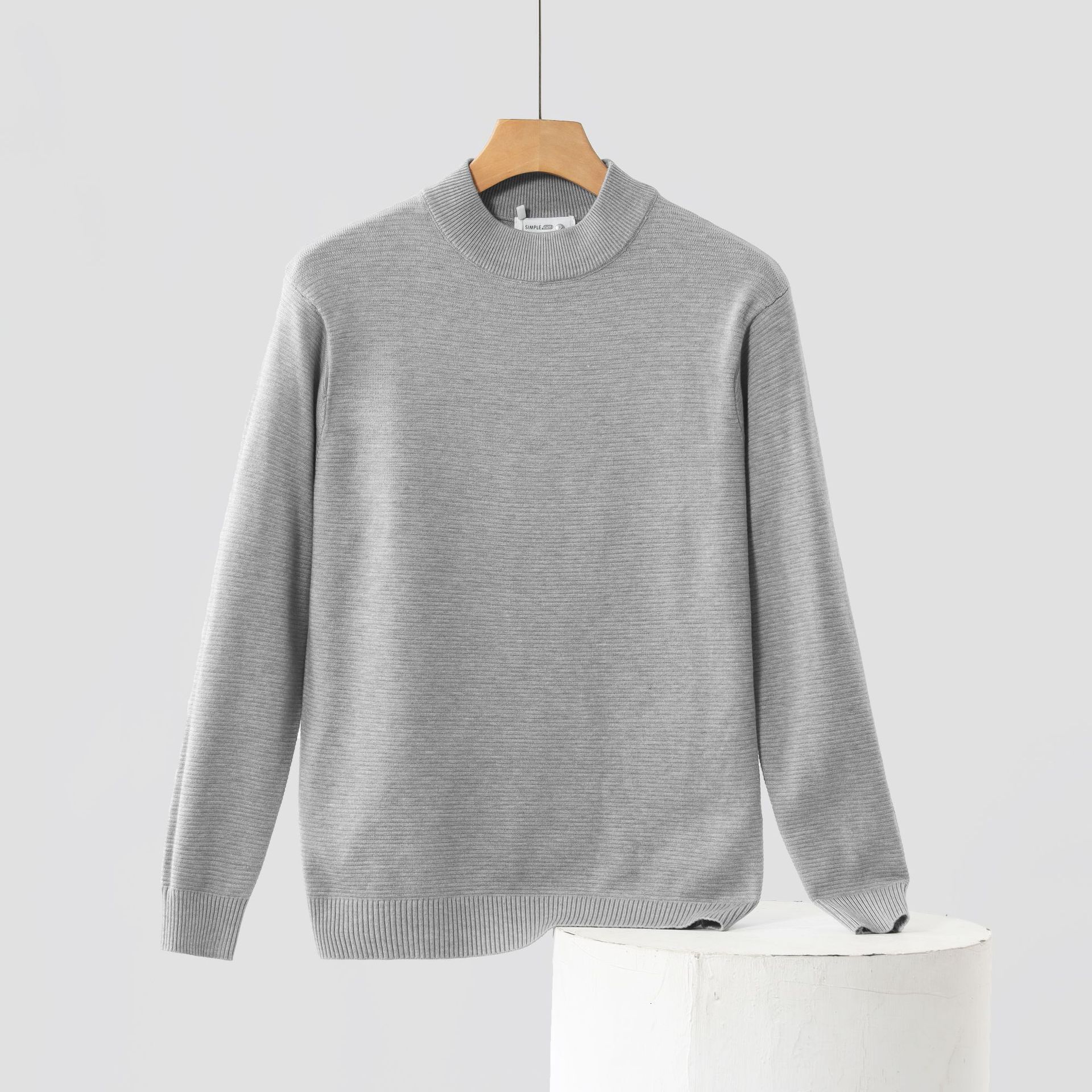 2024 new designer winter men's half height men's long sleeved autumn basic style solid color warm interior mid neck knitted bottom sweater