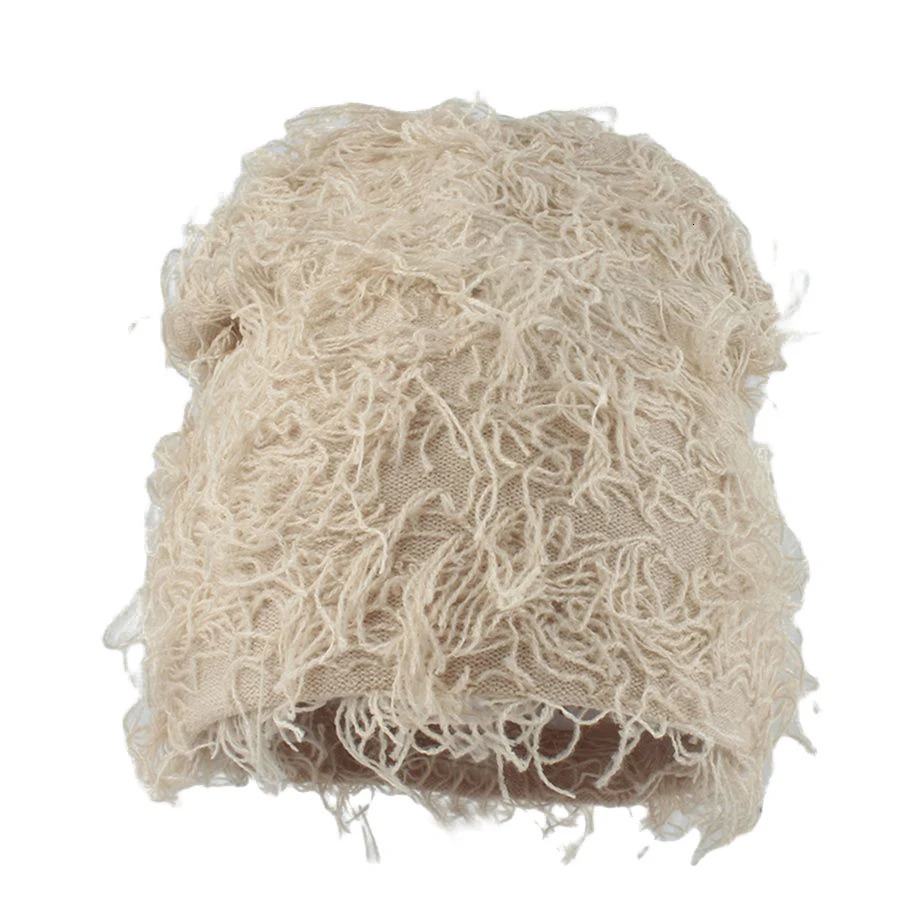 Balaclava Hat Streetwear Hip Hop Beanies Men and Women Outdoor Camo Wool Distressed Knitted Ski 241009