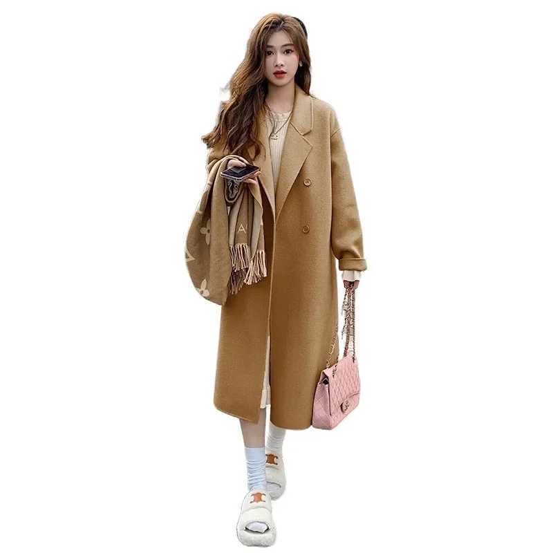 2023 New Arrival Womens Medium-length Woolen Overcoat Korean-style Loose Fit High-end Feel Woolen Jacket For Autumn/winterX241009