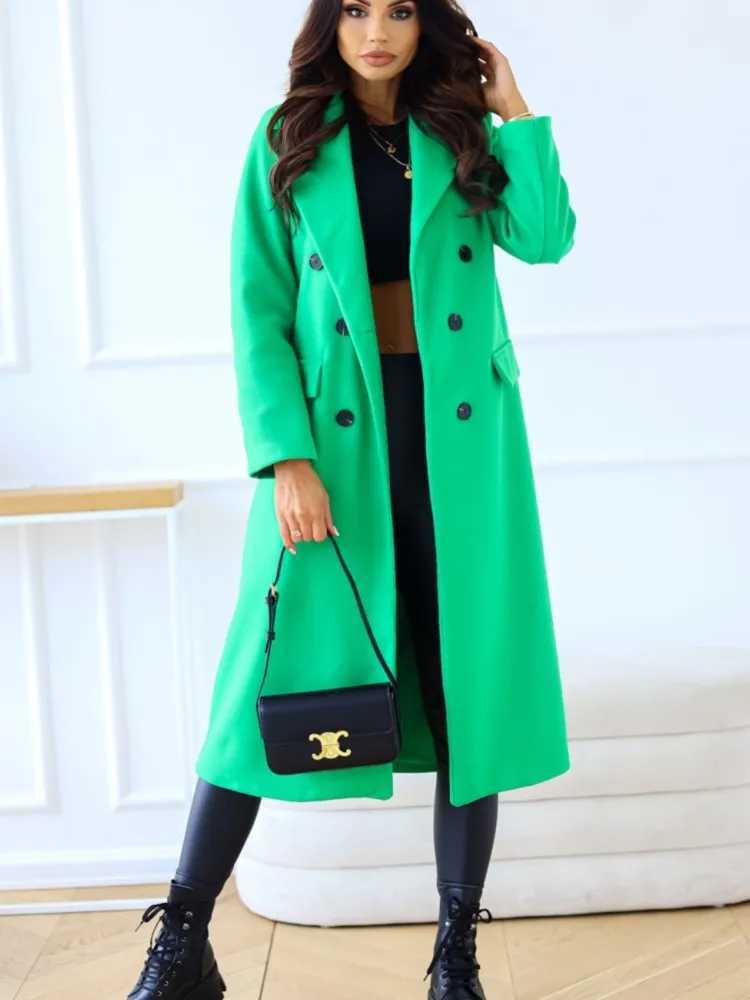 Autumn Woolen Midi Coat Women Long Sleeve Solid Fashion Casual Ladies Coats Loose Woman Coat 2023 Manteau FemmeX241009