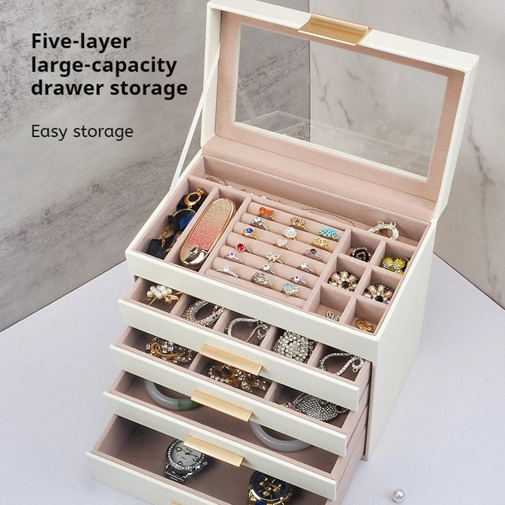 5-layer jewelry manager display travel jewelry box travel portable jewelry box PU storage manager earring holder 240924
