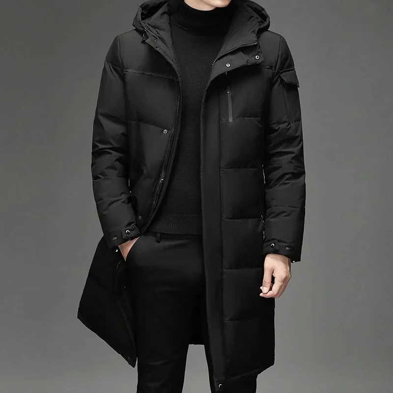 Puffer Jacket Mens Winter Duck Down Man Black Long Windbreaker Coat Hooded Parkas Clothes Luxury LX241009