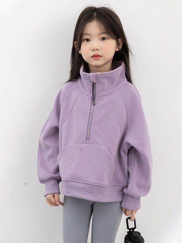 LL Lemon girls' sports jacket 2024 autumn new children's stand-up collar half-zip sweatshirt long-sleeved loose top