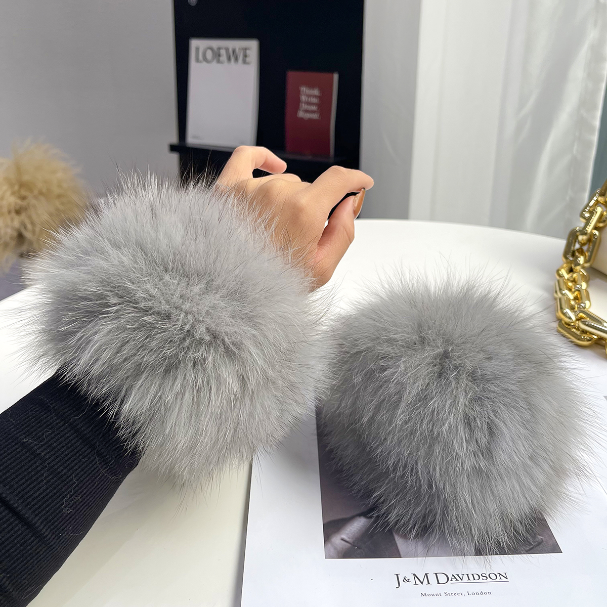 Real Sex Hand Arm Warmers Natural Fox Fur Cuffs Wristbands Female Warm Rabbit Hair For Women Manga