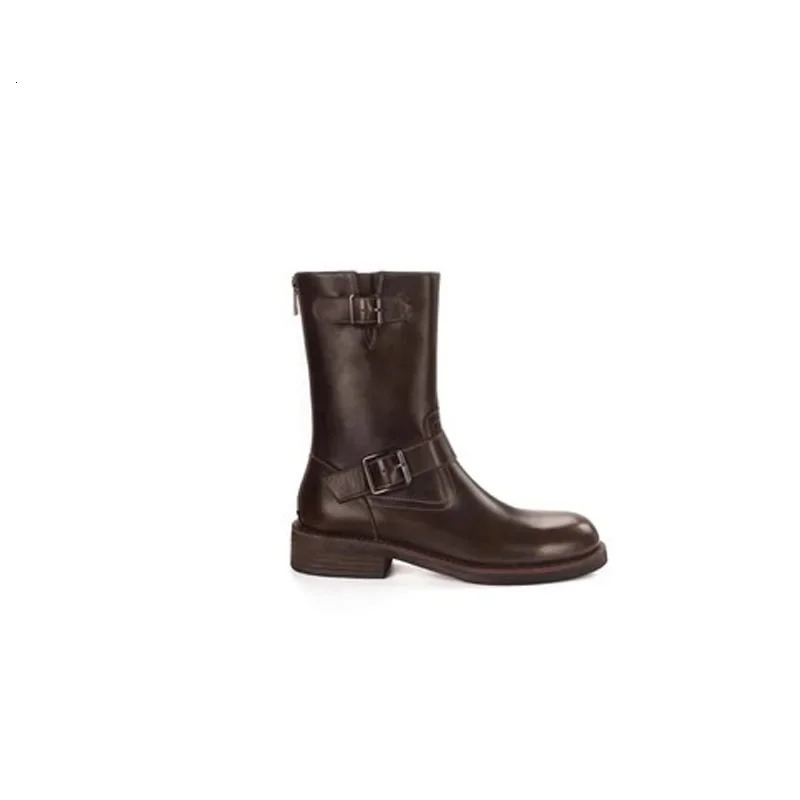 Autumn and Winter Fashion Button n Womens Round Head Boots Small Thick Heels Height Increase Short Leg Womens Boots 241007