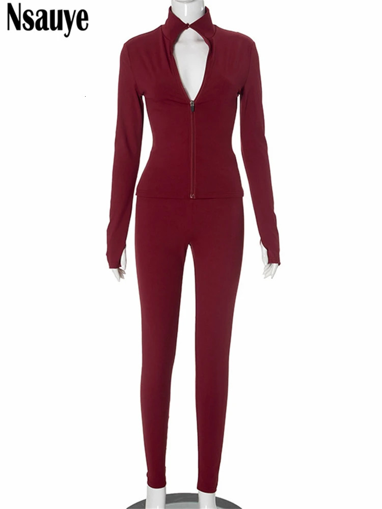 Nsauye Womens Sports and Leisure Track Field Wear Long Sleeve Sexy Tshirt Crop Top High Waist Tight Pants Two Piece Set 241008