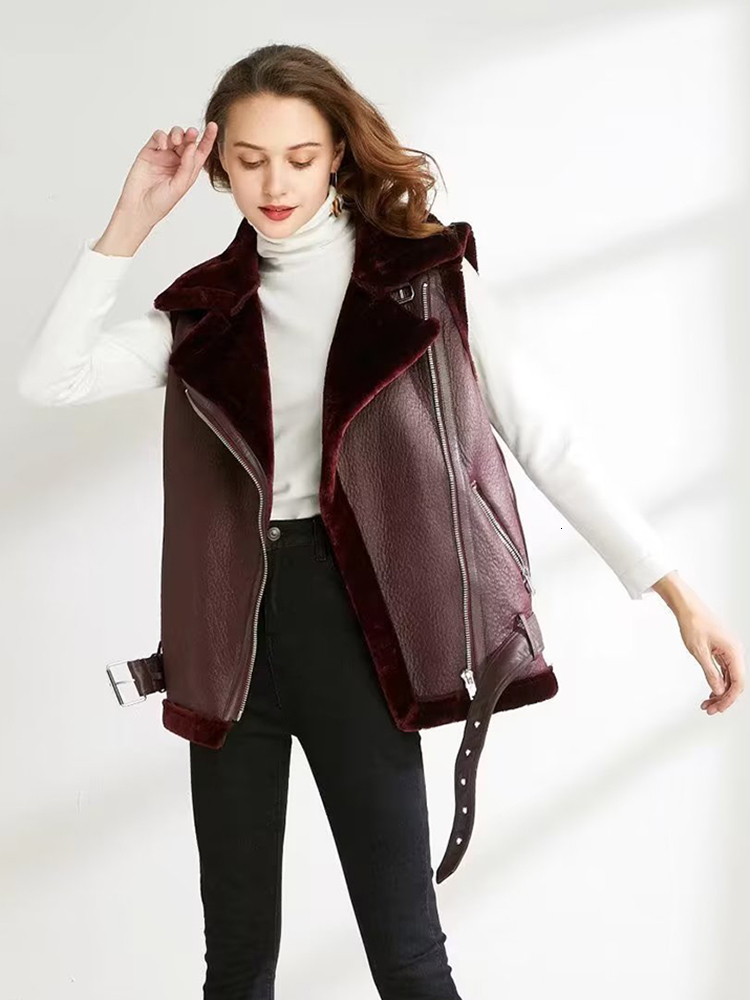 ZACK RAIN Women Khaki Faux Vest 2023 Winter Fashion Feamle Diagonal Zipper Leather Jacket Ladies Fake Fur Waistcoat