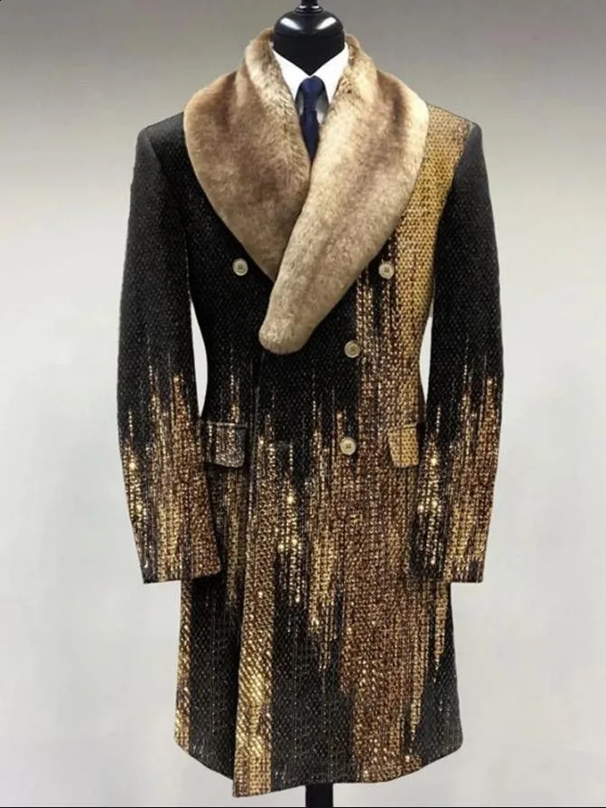 Customized European and American autumn and winter latest mens wool coat collar print medium long casual jacket only for men 241008