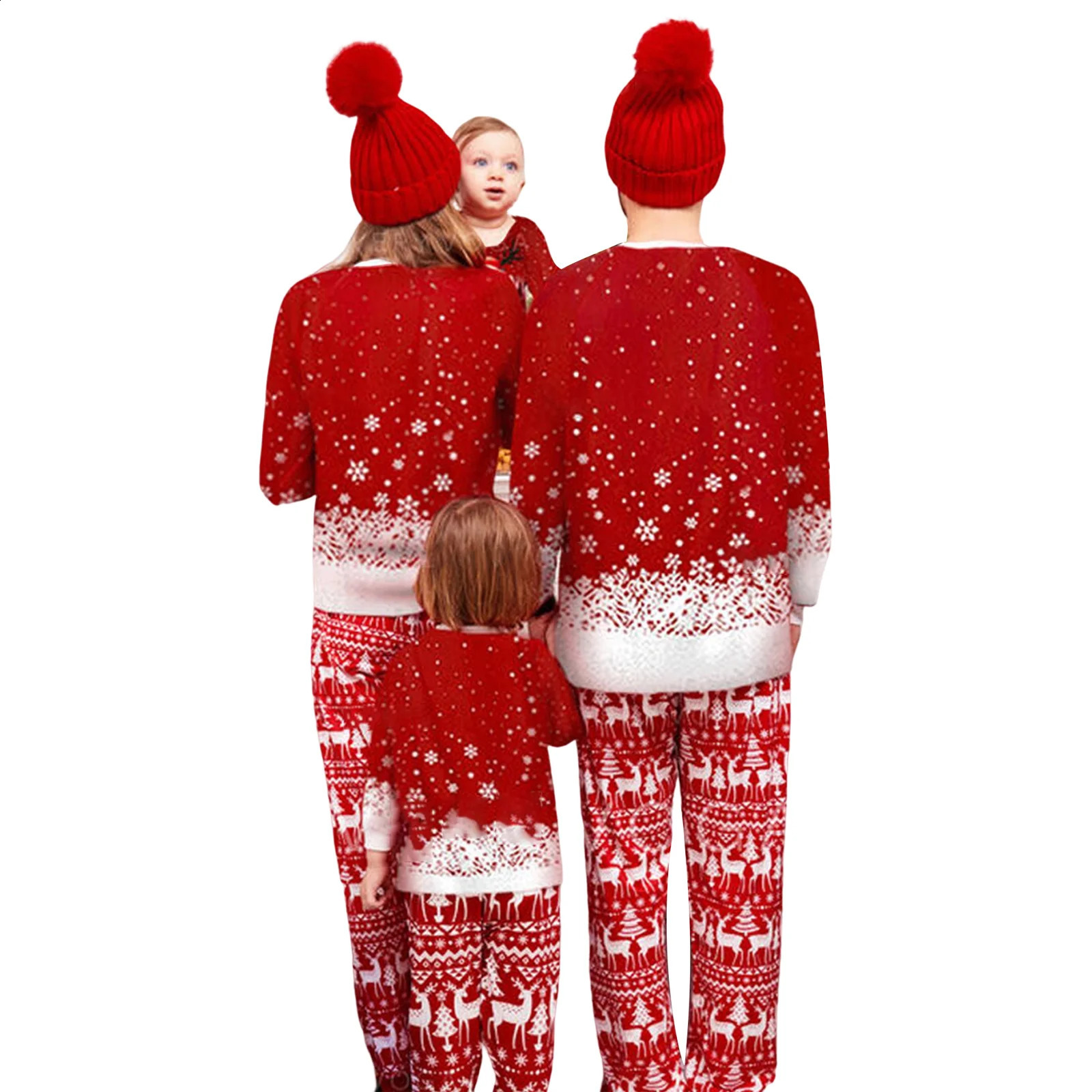 Match Family Christmas Pajama Set Long Sleeve Deer Snow Printed Zipper Pants Set for Adults and Children 241007