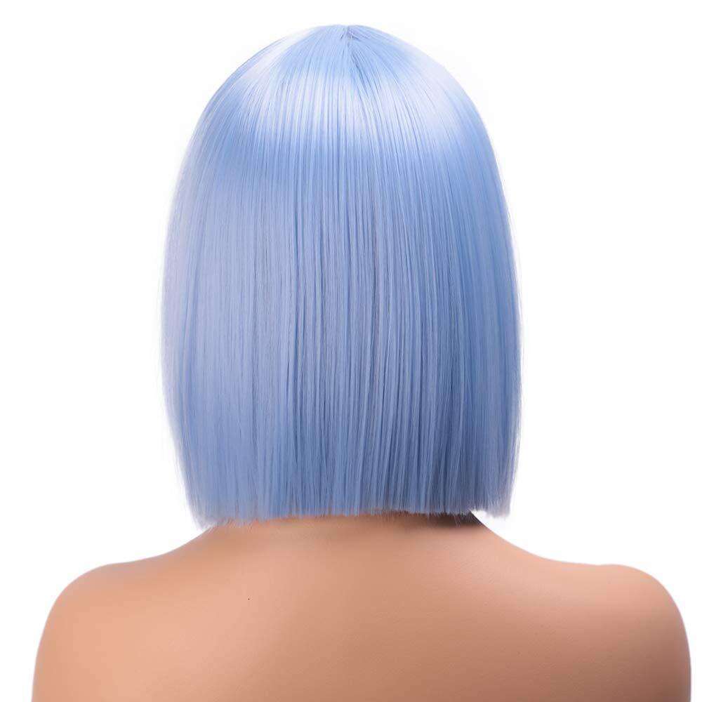 New natural short BOB light blue synthetic full nism wig headband