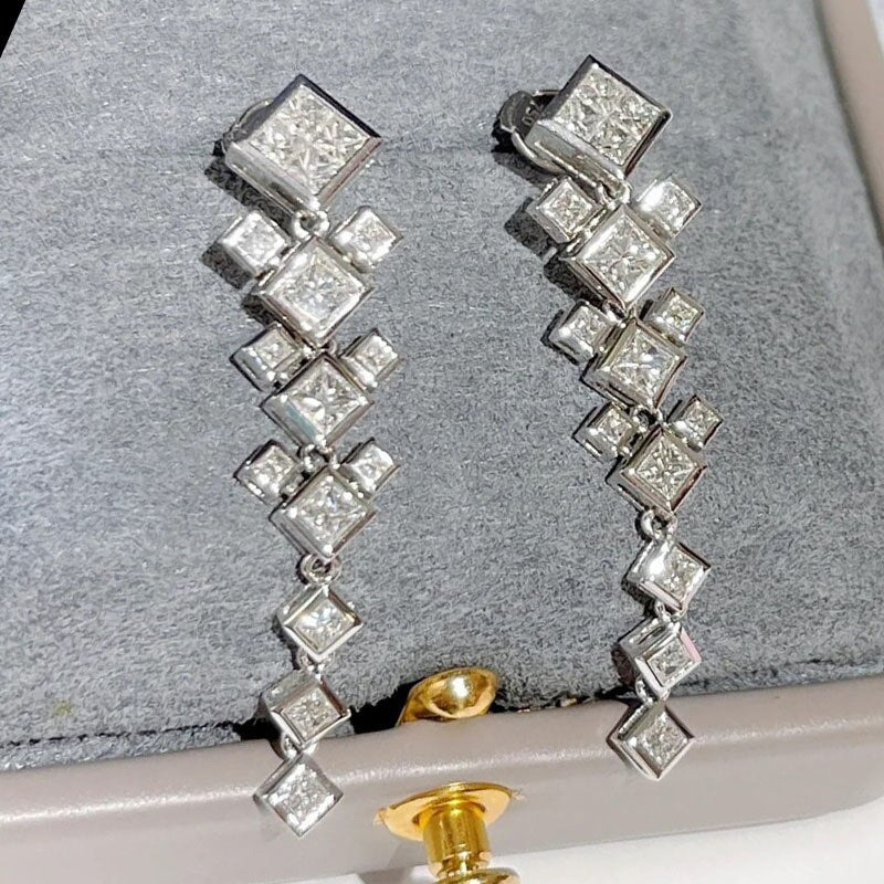 Vintage Sier Dangle Earrings for Women - 2024 Princess Cut Cubic Zirconia Jewelry