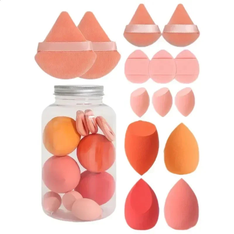 14 Piece Makeup Sponge Set with Storage Jar Velvet Beauty Sponge Makeup Sponge Finger Puffs Basic Makeup Puffs 241008