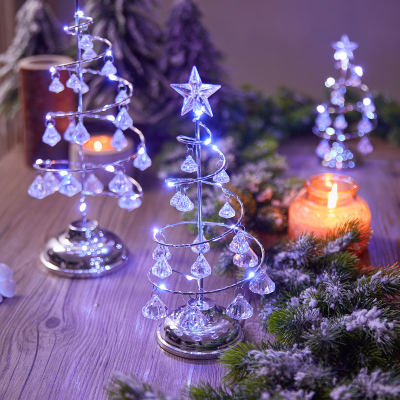 decoration wrought iron luminous desktop crystal tree night light Christmas gift ornaments