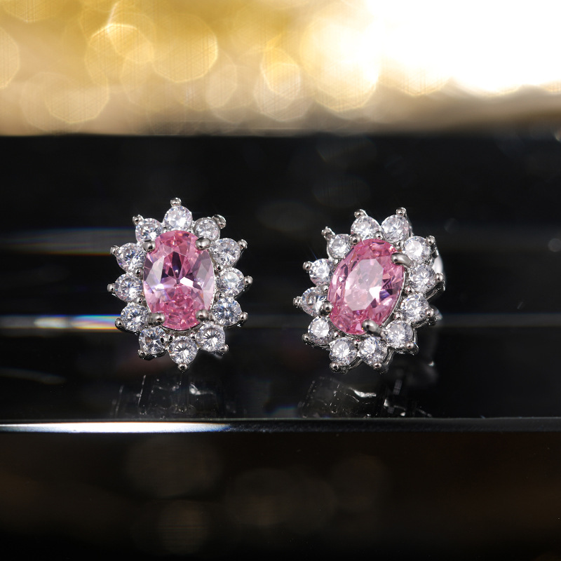 Fashion classic flower princess diamond stud earrings for women creative generous zircon Stud red crystal 13mm earrings luxury wedding jewelry exquisi