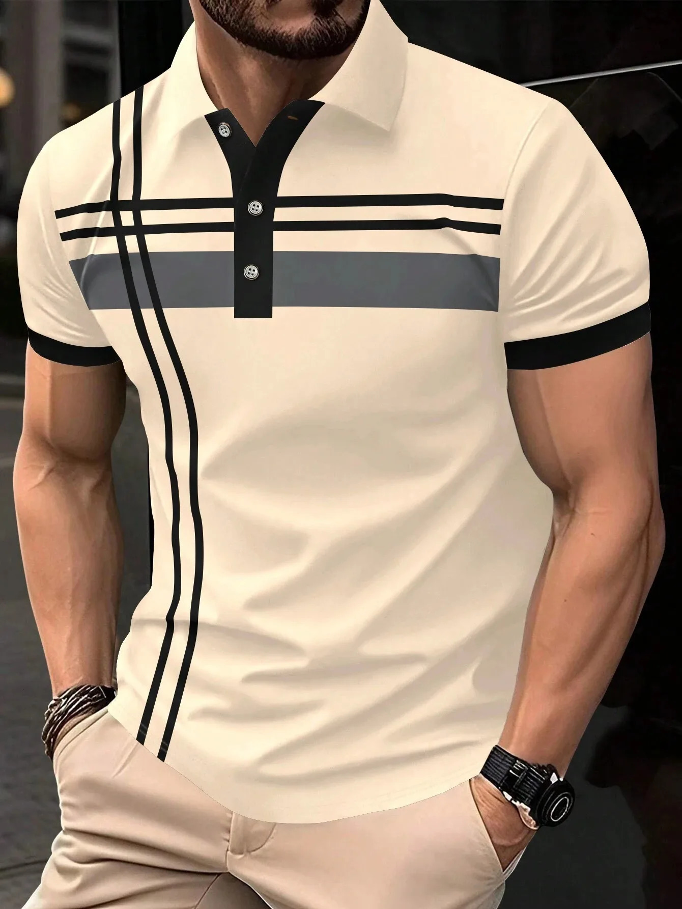 Manfinity Mode Men Plaid Contrast Color Polo Shirt Graphic Short Sleeve Mens Business Polo Shirt Flip Collar Casual T-shirt 241009