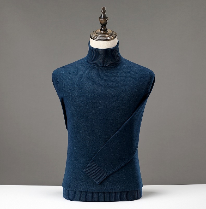 2024 new designer men's autumn and winter high-end wool thick warm wool semi high neck knitted sweater solid color with cashmere lining men'