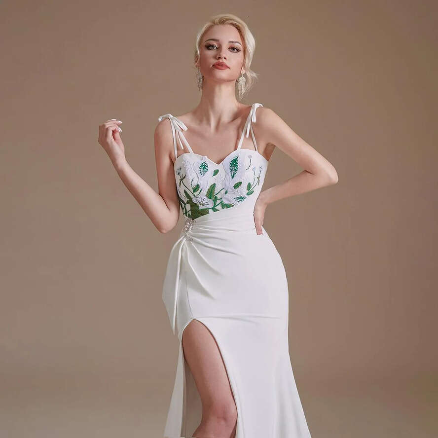 Split Satin Side High Mermaid V-Neck Spaghetti Strap Pleat Formal Women Wedding Party Dress Cps1992 UPS