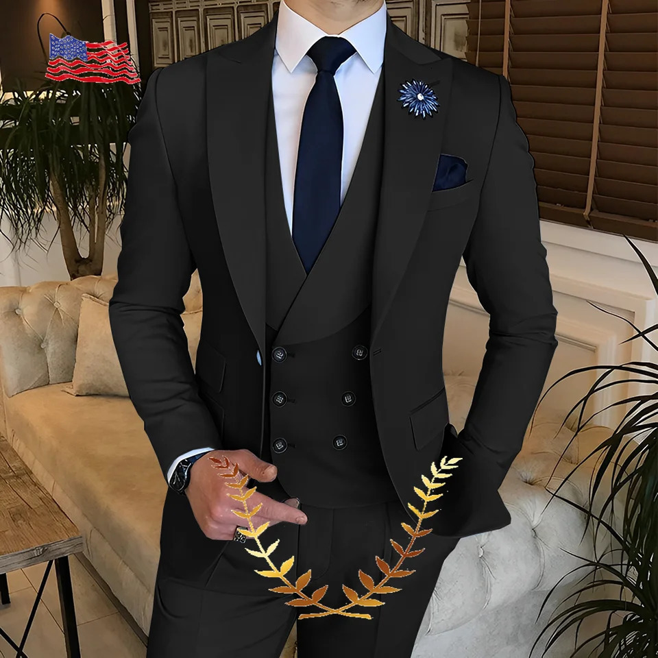 Sky Blue Groom Wedding Evening Dress Mens Jacket Pants Tank Top 3Piece Set Ultra Thin Fit Party 240929