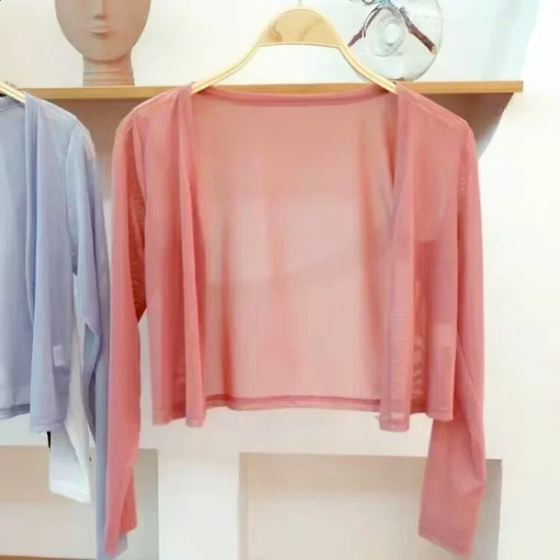 Short Mesh Cardigan Solid Cropped Open Stitch 5 Color Summer Sun Protection Soft Female Breathable Simple Beach 240924