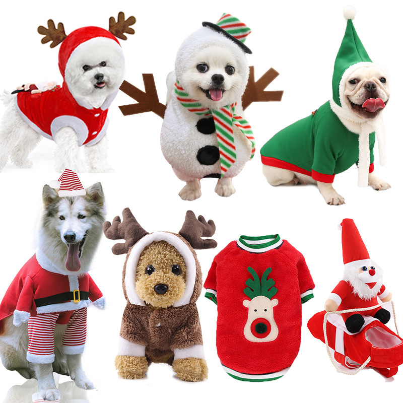 Warm Christmas Pet Apparel - Cozy Holiday Outfits Featuring Deer & Santa Designs for Dogs and Cats
