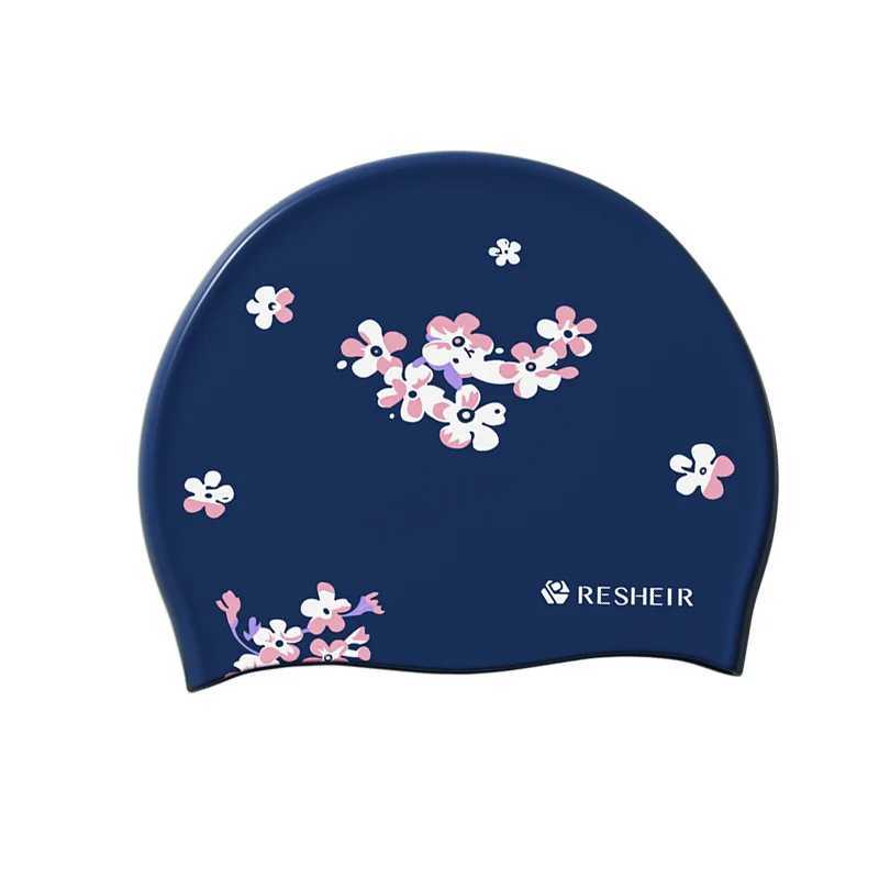 Silicone swimming cap adult fashion printing enhanced waterproof swimming cap elastic swimming cap female swimming accessories CL241009