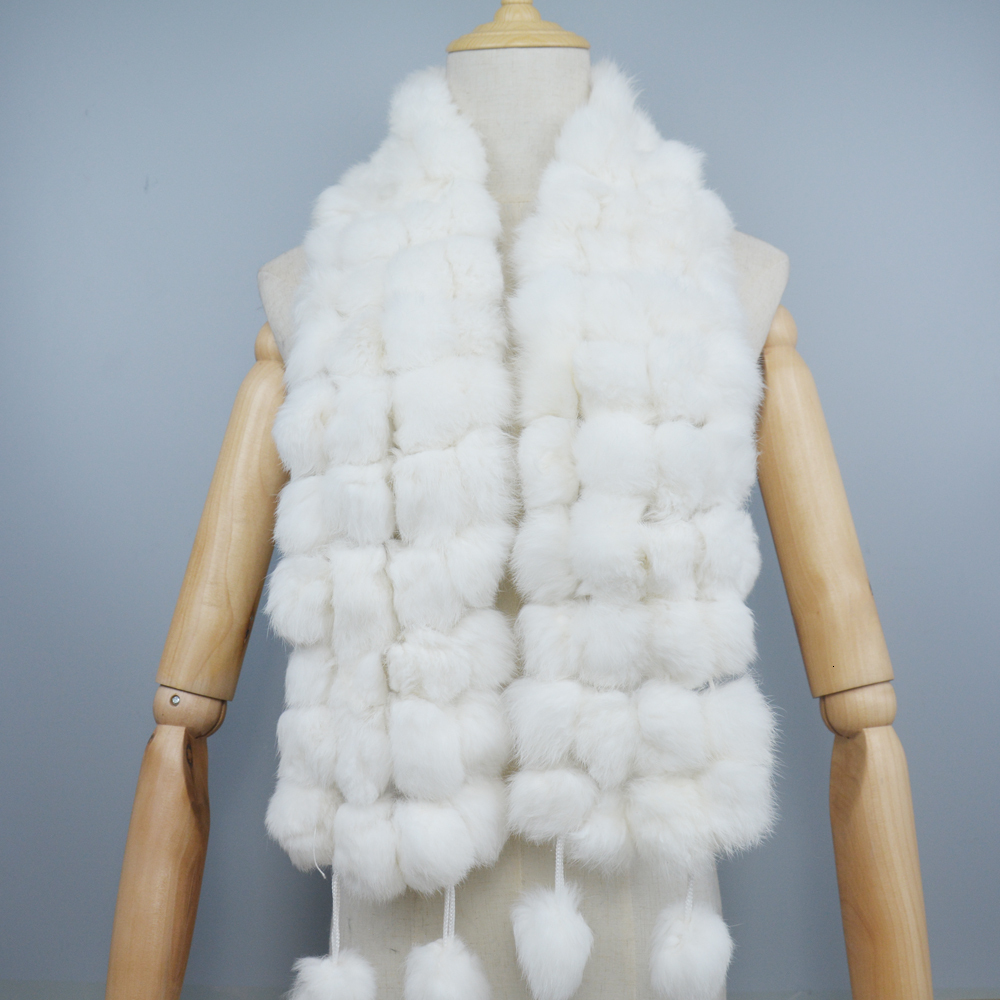 2024 Winter Women Genuine Real Rex Rabbit Fur Balls Scarves Russian Cute Female Fashion Warm Fur Scarf Colourful