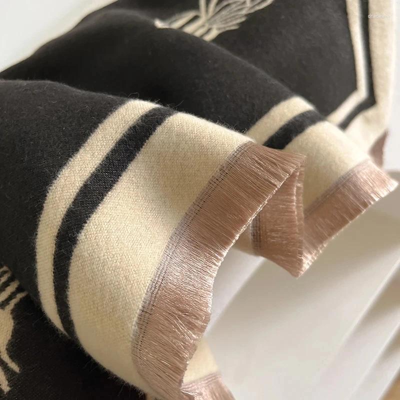Scarves 2025 Winter Cashmere Shawl Women High-end Temperament Short Fringe Warm Bib Double-sided Printed Scarf Dual-purpose ddmymarket