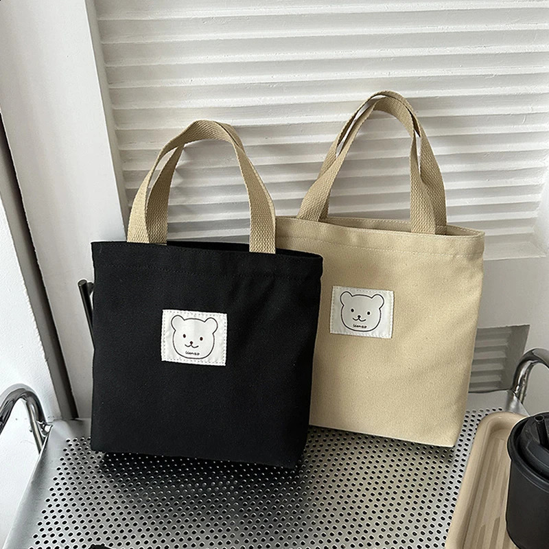 Small Canva Tote Food Bag Japanese Bear Hand Lunch Korean Canvas Handbags Cotton Cloth Picnic Travel Bento 240925