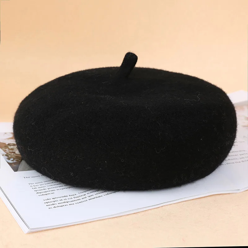 Wool Retro Beret Hepburn Fashion French Beret Womens Hat Adjustable Monochrome Outdoor Shopping Party Knitted Hat 241007