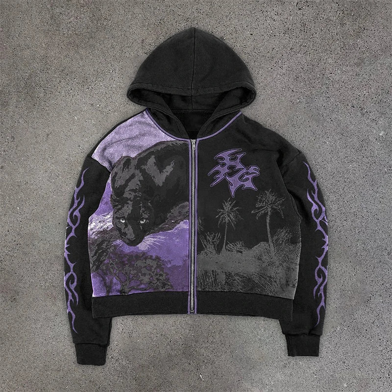 Harajuku Hip-hop Retro Print Hoodies Mens Clothes Graphic Y2k Top Oversized Hoodie Streetwear Goth Women Zip Up Hoodies Clothes 241009