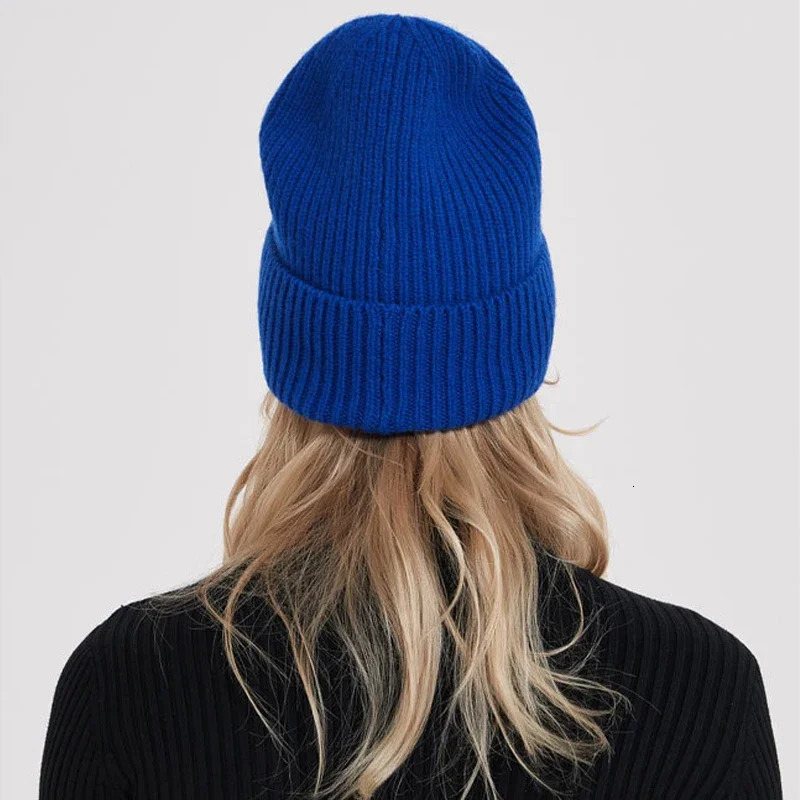 Pure Wool Knitted Beanie Unisex Winter Thick 100%Woolen Hat Classic Mens and Women Cap Ski Solid Sheep-Wool Warm Skull Headwear 241007