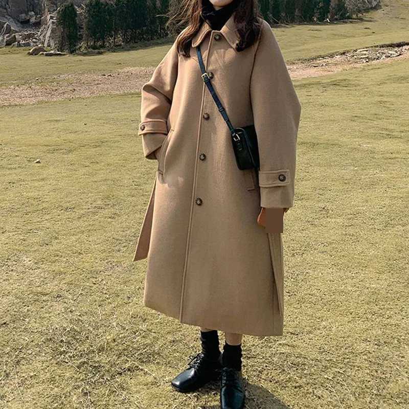 Woolen coat Womens medium long 2022 autumn and winter clothes New Korean loose woolen coat trench coat for womenX241009