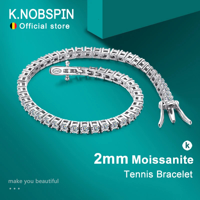 KNOBSPIN 2mm D Colored Tennis Bracelet Suitable for Women and Men Sparkling Diamond Comes with GRA s925 Pure Silver Hip Hop 240912
