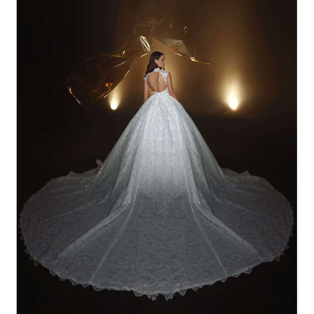 Wedding Dress Ball Gown High Neck Appliques Sequins Sleeveless or-Length Princess Bride Vestido De Noiva Custom Made