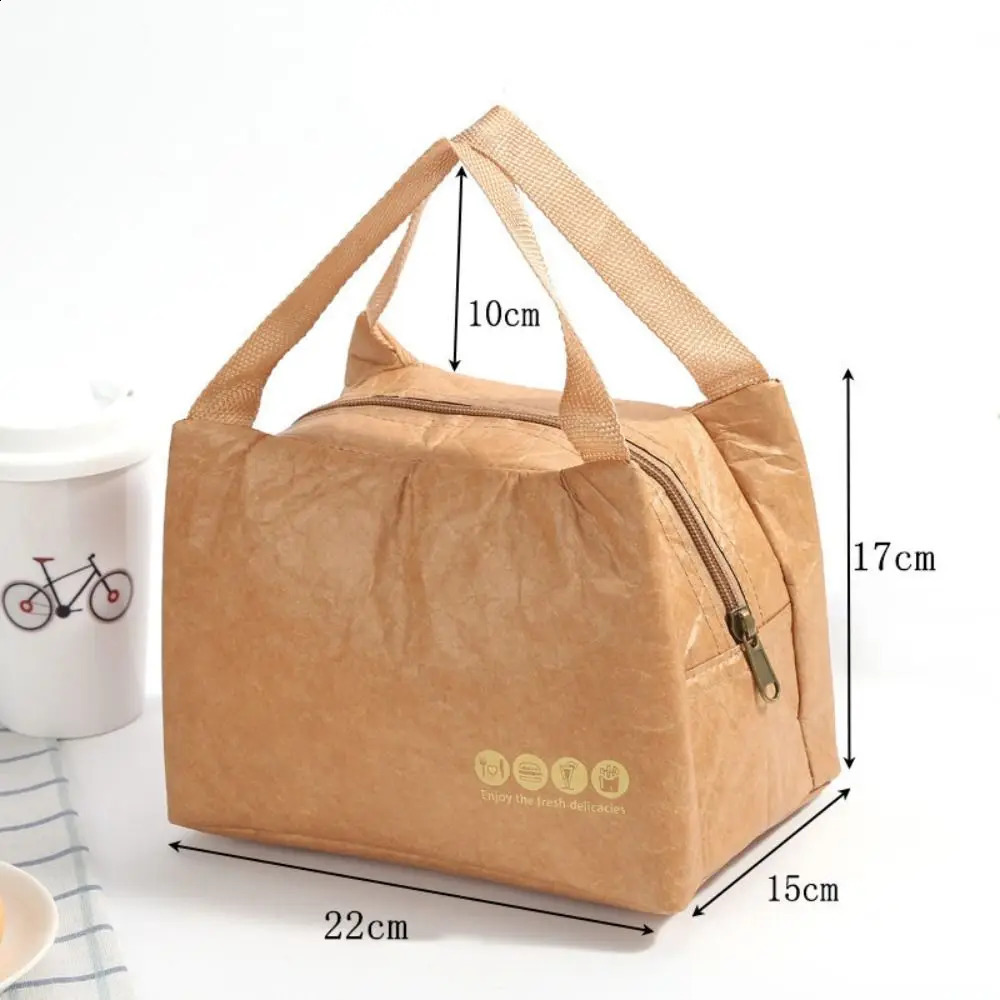 Large Capacity Lunch Bag Insulation Package Tote Canvas Food Hand Bags Waterproof Kraft Paper 240925