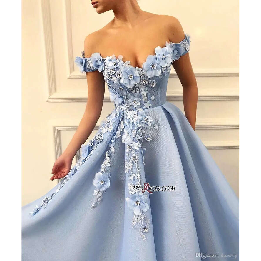 Elegant Prom Dresses 2020 Lace 3D Ral Appliqued Pearls Evening Dress A E Off The Shoulder Custom Made Special Ocn Gowns