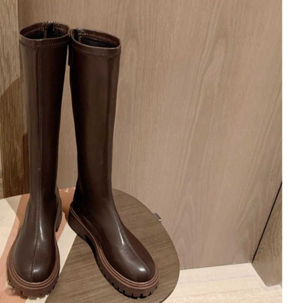 Fashion Boots Leather Autumn Winter Long Boots For Women High Heels Inner Height Thin Thick Bottom Long Boots Knight 240826