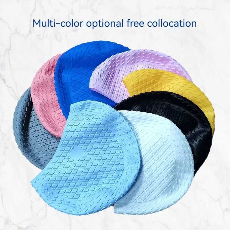 New large adult silicone swimming cap no cutting head waterproof anti fall mens and womens swimming caps CL241009