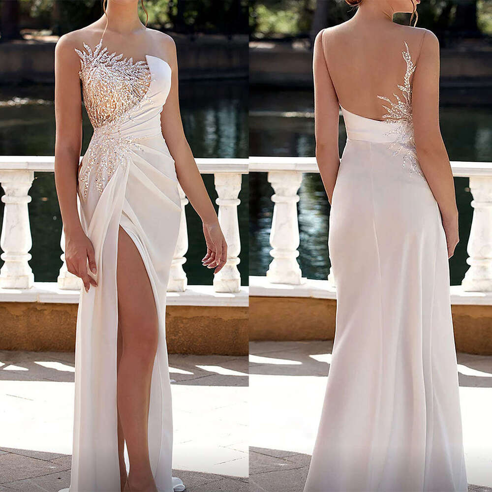 Evening Straight Strapless Crystal Sequins Pleat Backless Prom Gown Party Dress Vestido De Noite Custom Made 6660311