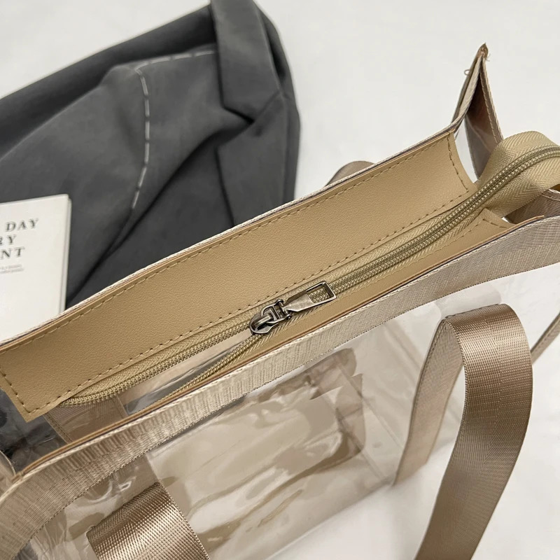 MOODS 2-in-1 Womens Shoulder Bag Set PVC Transparent Waterproof Large Capacity Shopping Beach Handbag Summer Latest Handbag 241008