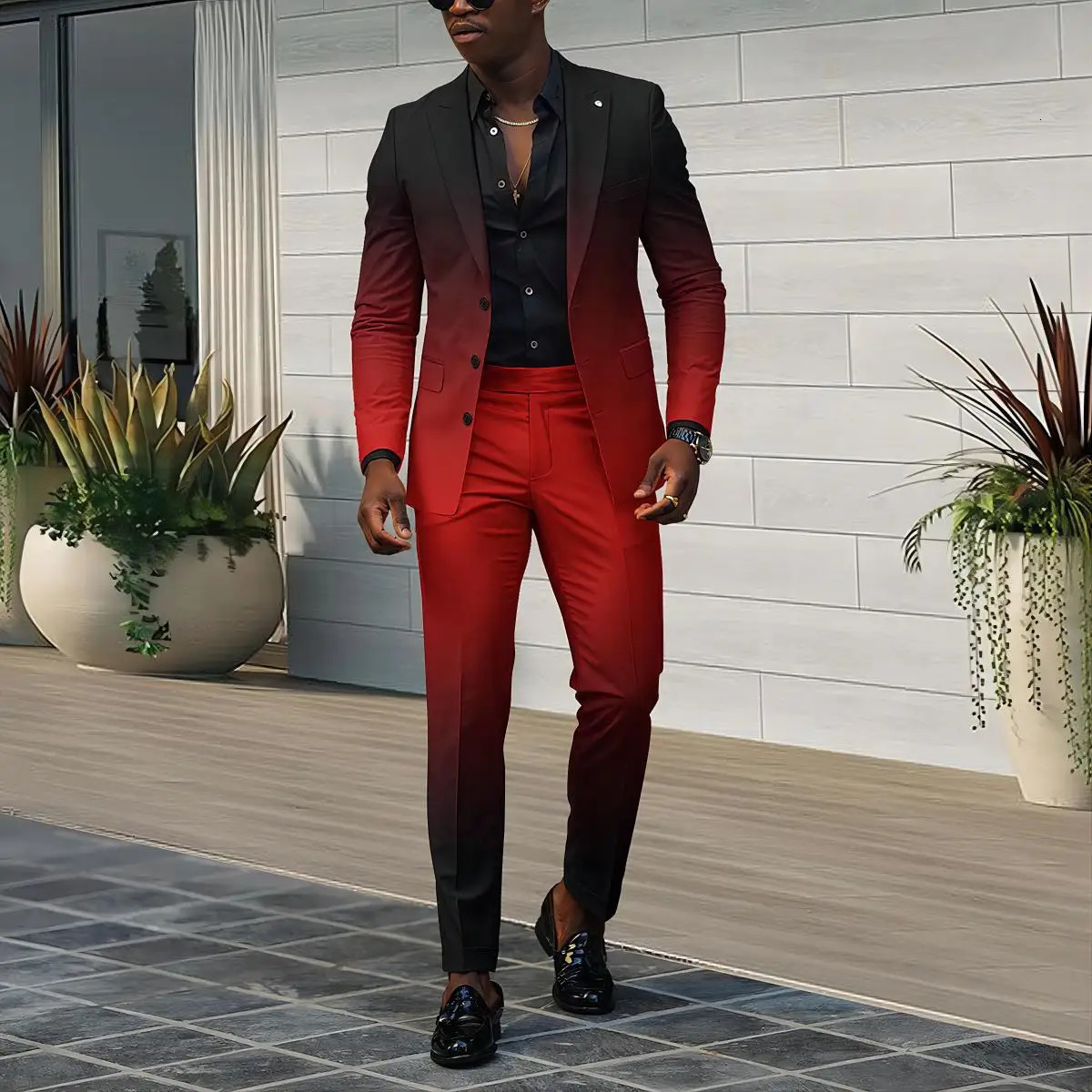 Men Spring Autumn British Style Suit Casual Gradient with Mens Long Pants for Trendy Fashion Clothing 2024 241009