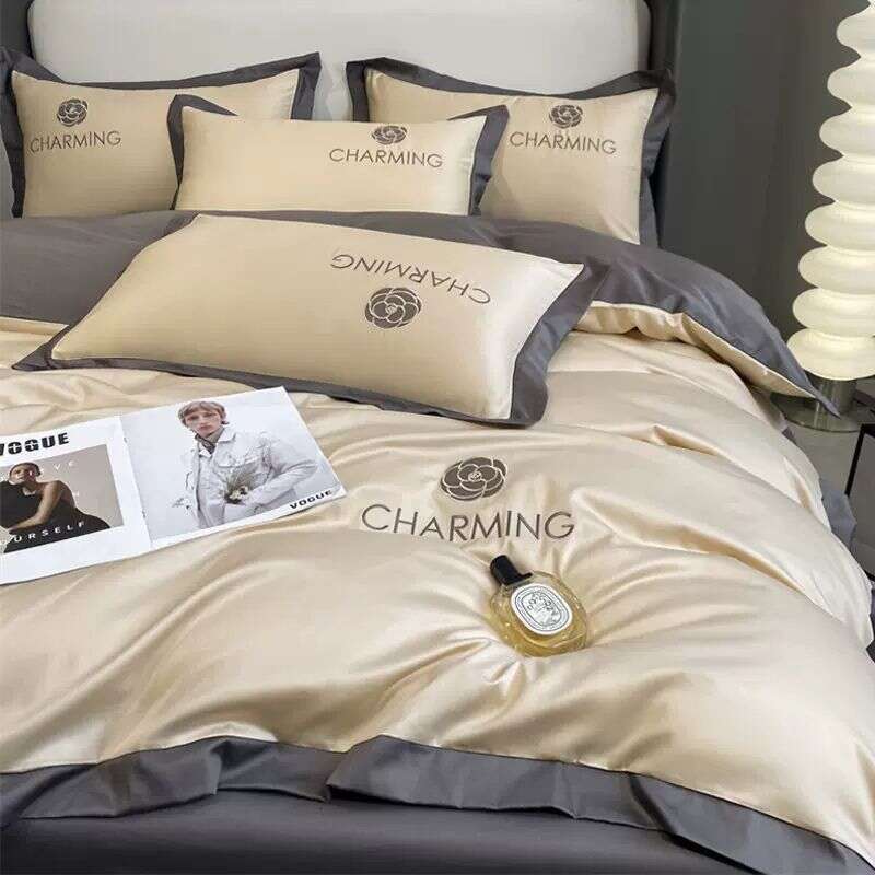 Instagram Ice Three Summer Washed Silk Light Luxury Naked Sleeping Bedding, Dormitory Quilt Four Piece Bed Sheet Set, 3