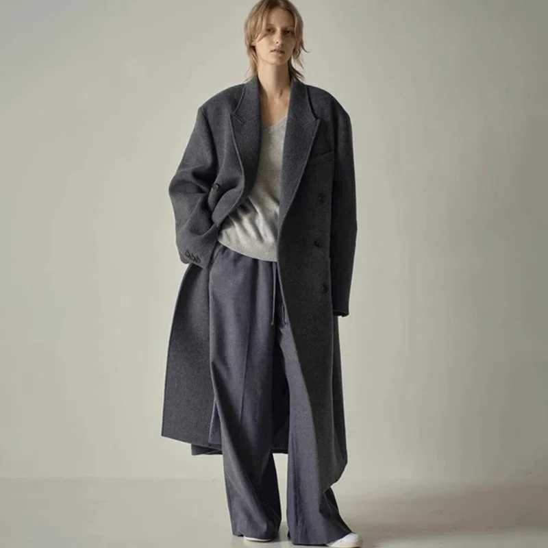 Brand Wool Coat 2023 Winter Womens New Korean Clown Suit Collar Long Sleeves Long Outside WearX241009