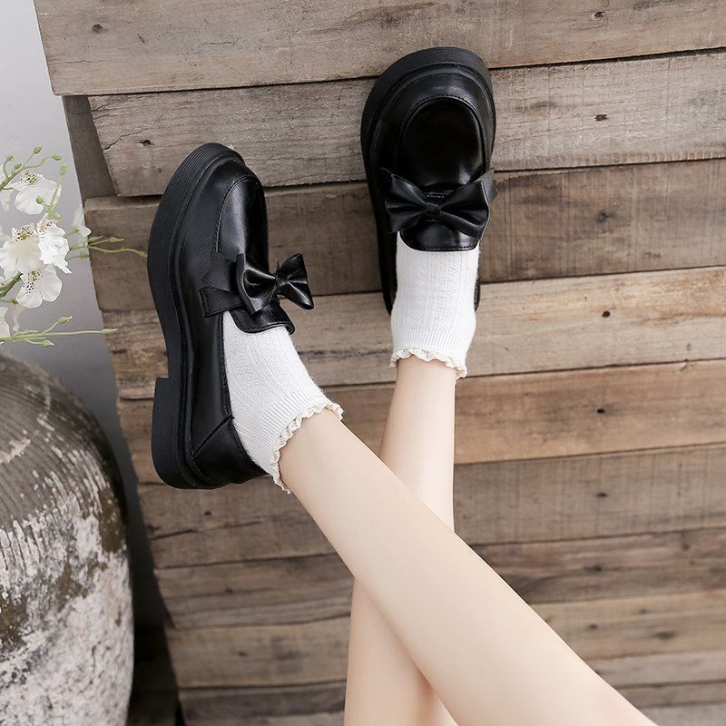 Single shoe women's 2024 spring new British style JK college style small leather shoes with flat bottom bow bow women's shoes