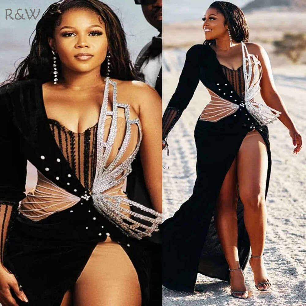 R&W 2024 Mixed Color Prom For Special Ocns One Shoulder Promdress Evening Dresses Elegant Illusion Side Split Beaded Birthday Dress Vestido De Gala AM