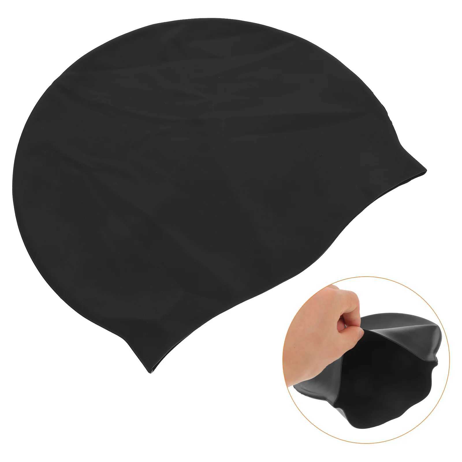 Silicone swimming cap black mens breathable long hair shower cap silicone womens waterproof CL241009
